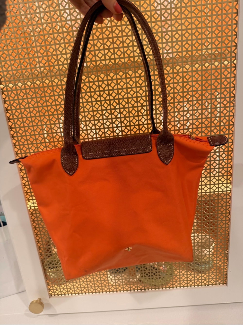 Longchamp Orange Tote Bag with Brown Trim - Classic Women's Shoulder Bag - Picture 9 of 13